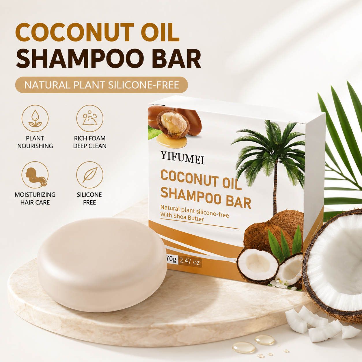 Hair Care Keratin Shampoo - 3Pcs Coconut Oil Shampoo Soap Gentle