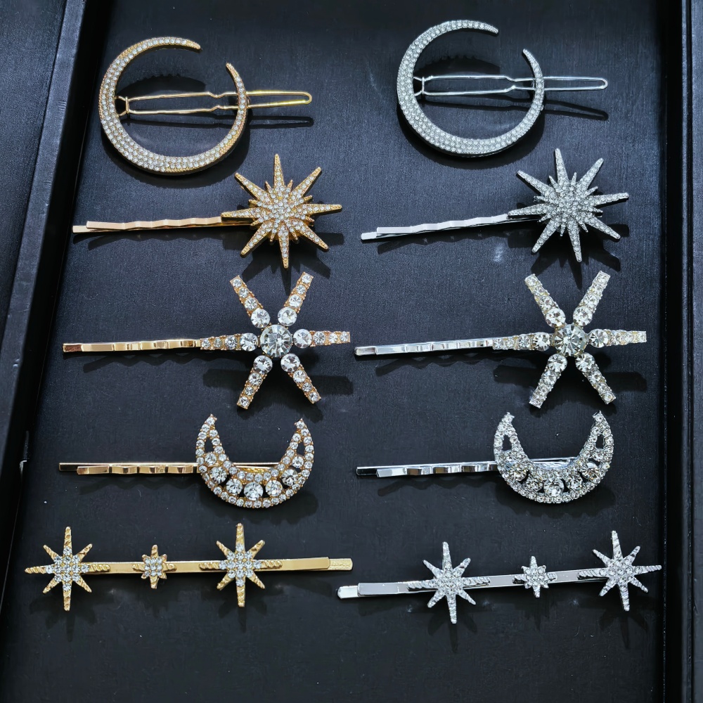 Clip In Hair Piece - 3/4 pcs set Crystal Star Hairpins