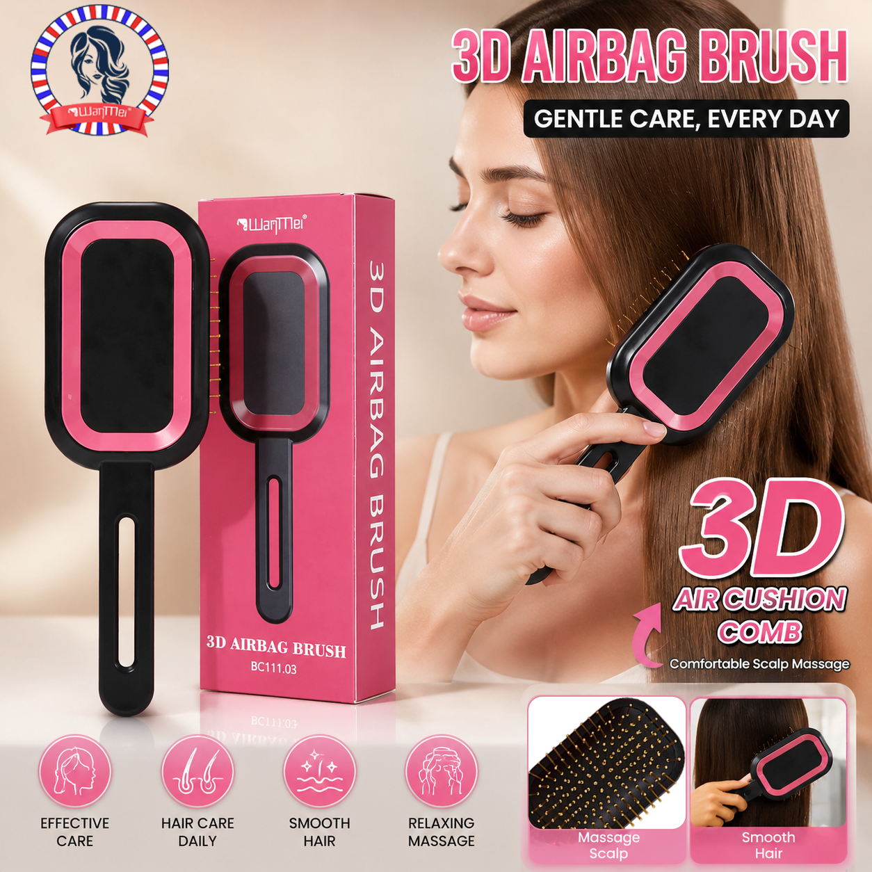 3D Air Cushion Comb Self-clean - Hair Care Is Self Care บทวิจารณ์และราคา