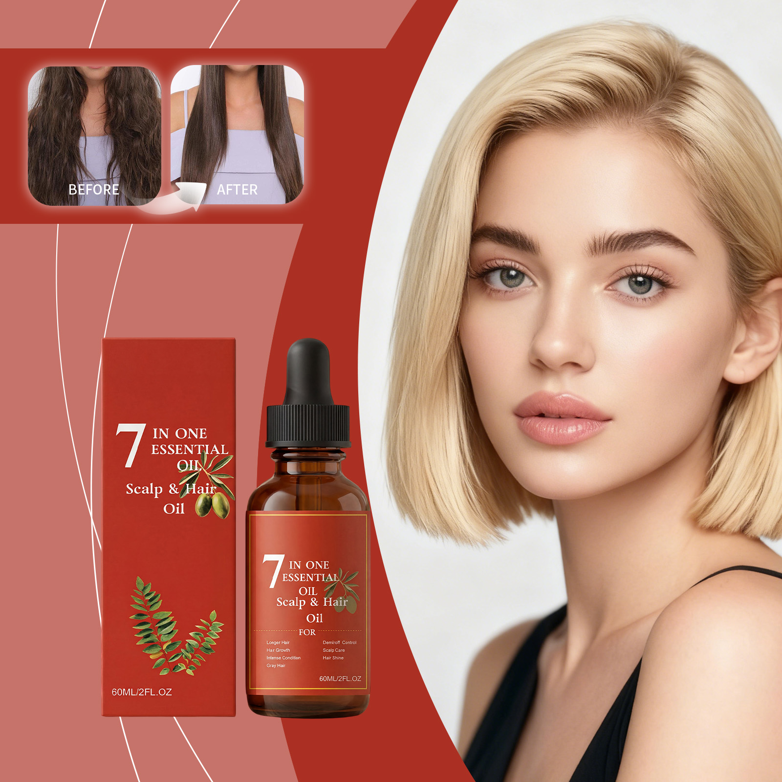 7-in-1 Hair Essential Oil 60ml - Hair Care Olive Oil บทวิจารณ์และราคา