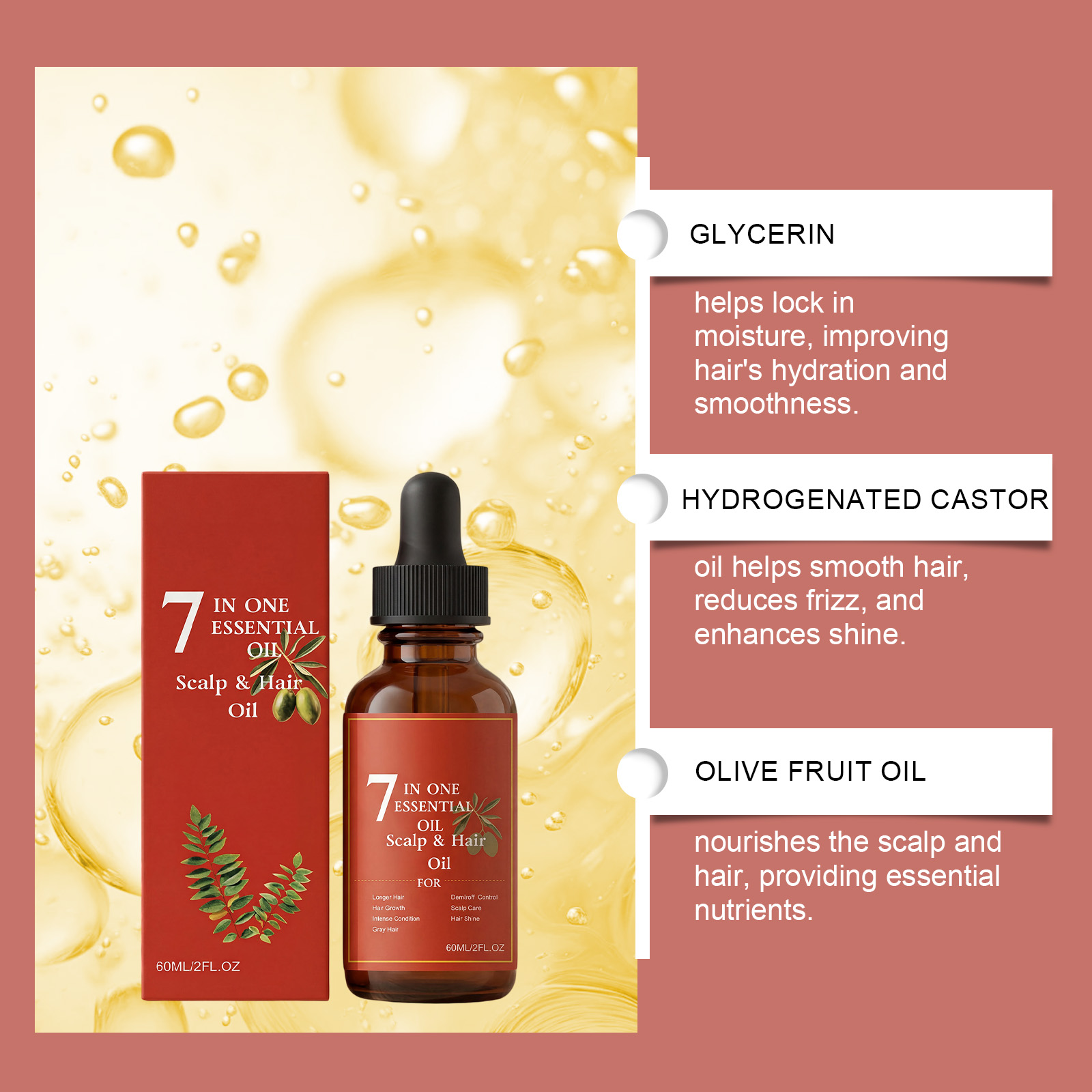 7-in-1 Hair Essential Oil 60ml - Hair Care Olive Oil บทวิจารณ์และราคา